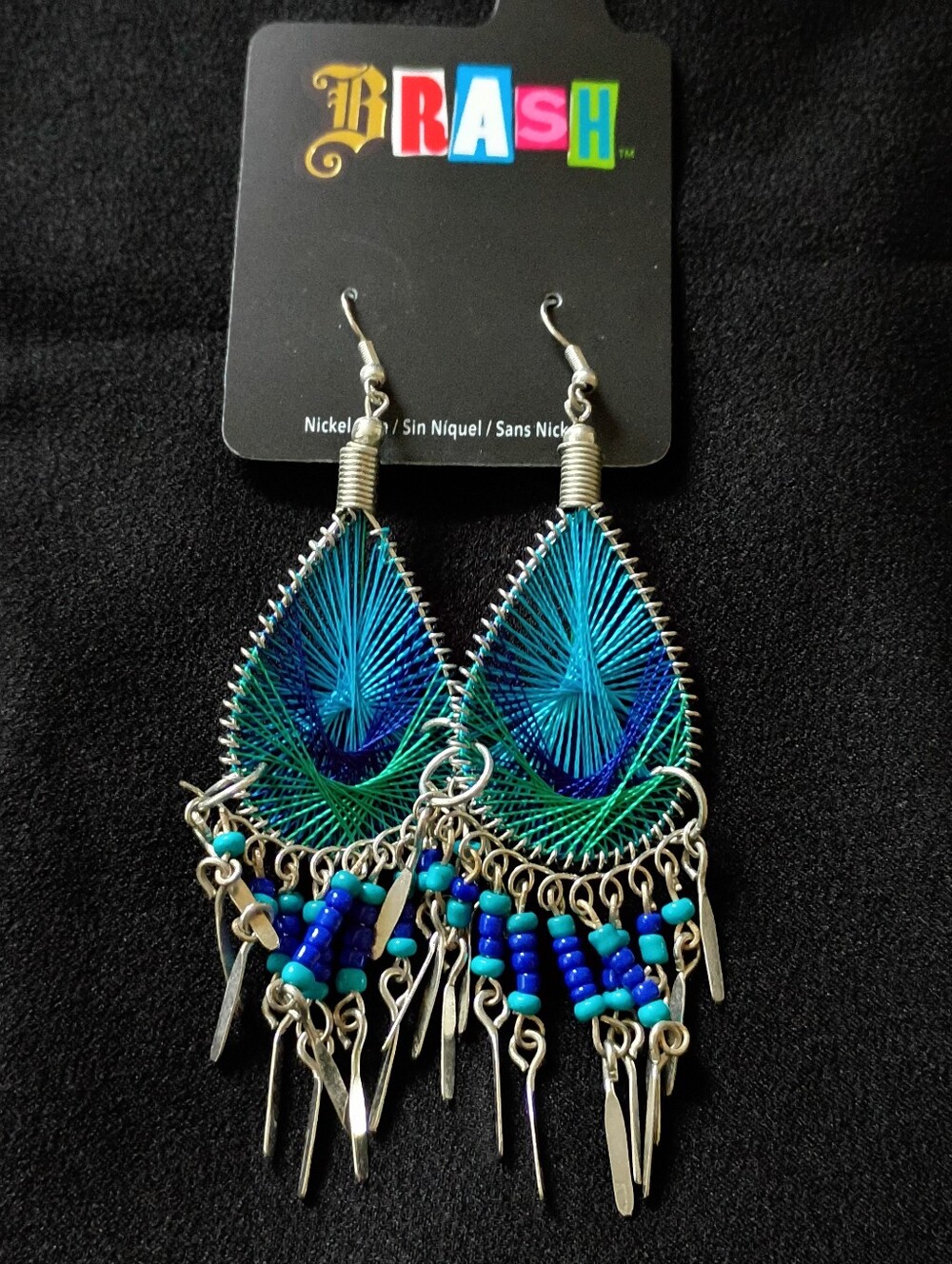 teardrop beaded earrings blue silver tone dangle drop seed bead fashion jewelry